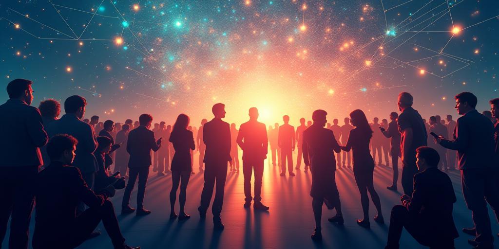 Diverse group of people connecting online, symbolizing a vibrant digital community